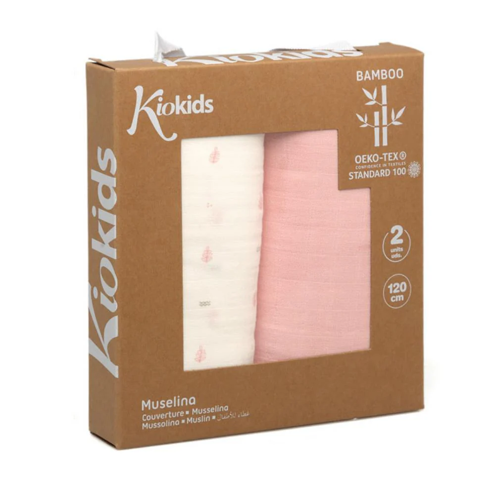 2 Musselinas em Bambu Kiokids Rosa 120x120cm - Image 2