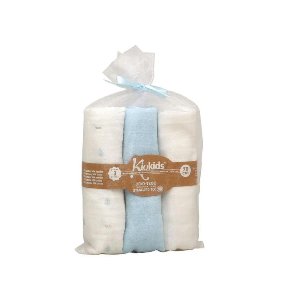 3 Musselinas em Bambu Kiokids Azul 70x70cm - Image 2