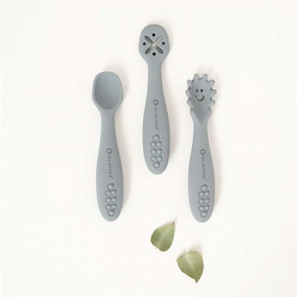3 Talheres de Aprendizagem em Silicone Olmitos Cinza