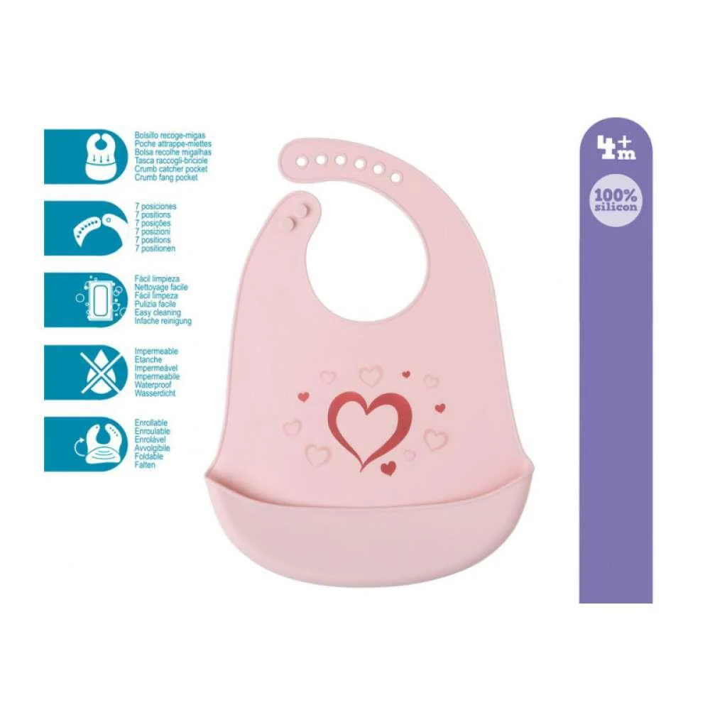 Babete em Silicone Kiokids Corações Rosa - Image 2