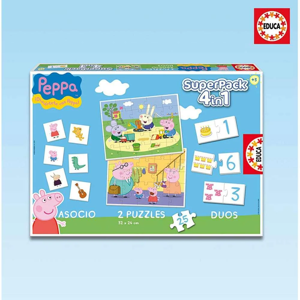 Super Pack 4 em 1 Educa Peppa Pig 2 Puzzles + Jogos da Memo e Dominó - Image 2