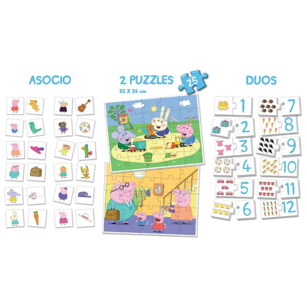 Super Pack 4 em 1 Educa Peppa Pig 2 Puzzles + Jogos da Memo e Dominó - Image 4