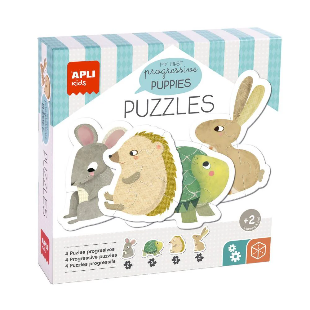 4 Puzzles Progressivos Puppies 2 a 4 Peças