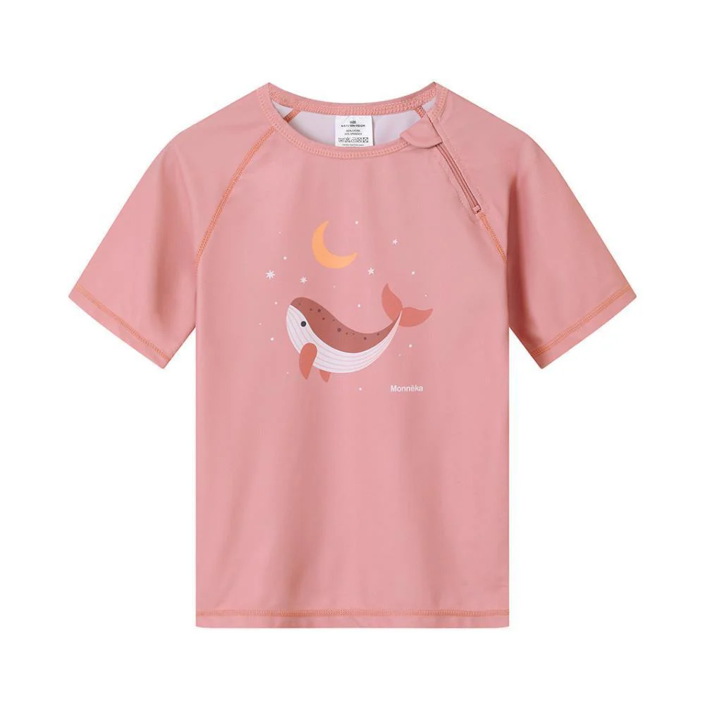 Camisola de Praia de Manga Curta UPF50+ Monnëka Whale Pink Rosa 6-12m