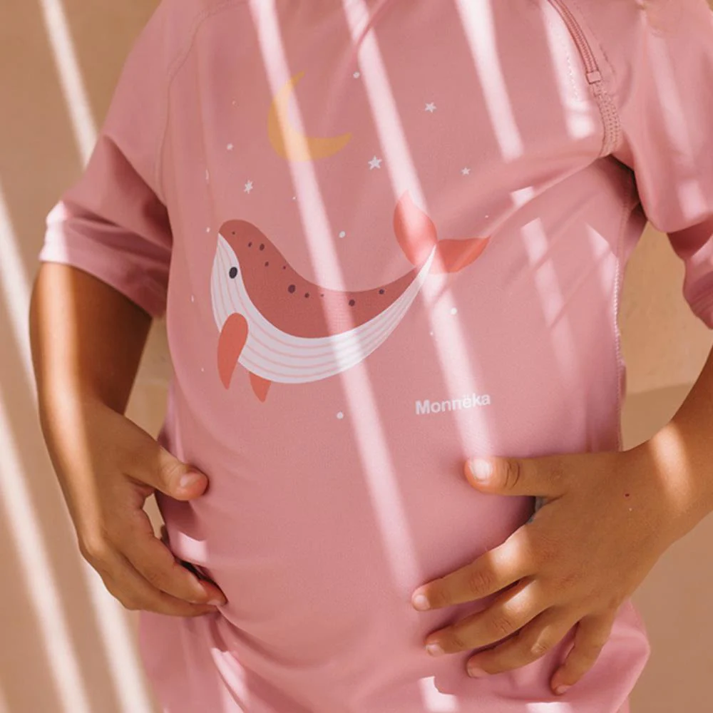Camisola de Praia de Manga Curta UPF50+ Monnëka Whale Pink Rosa 6-12m - Image 4