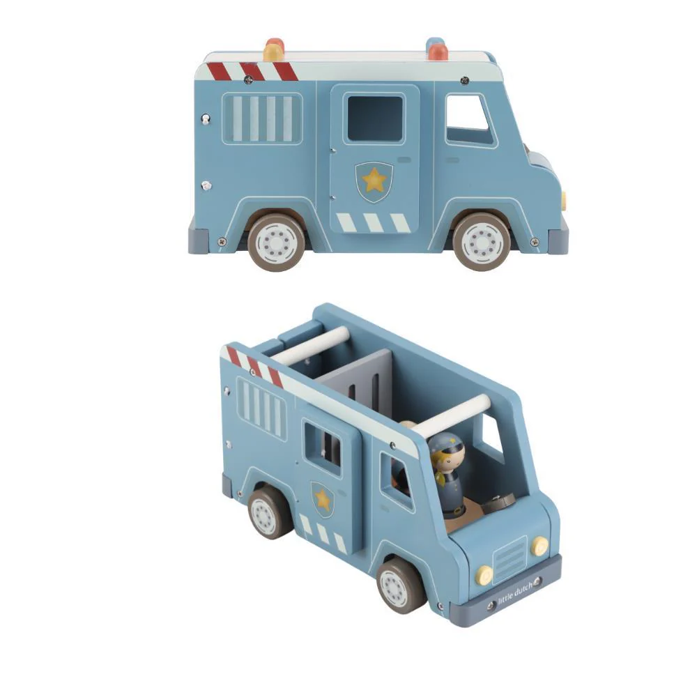 Carrinha da Polícia Little Dutch com Acessórios em Madeira Azul - Image 2