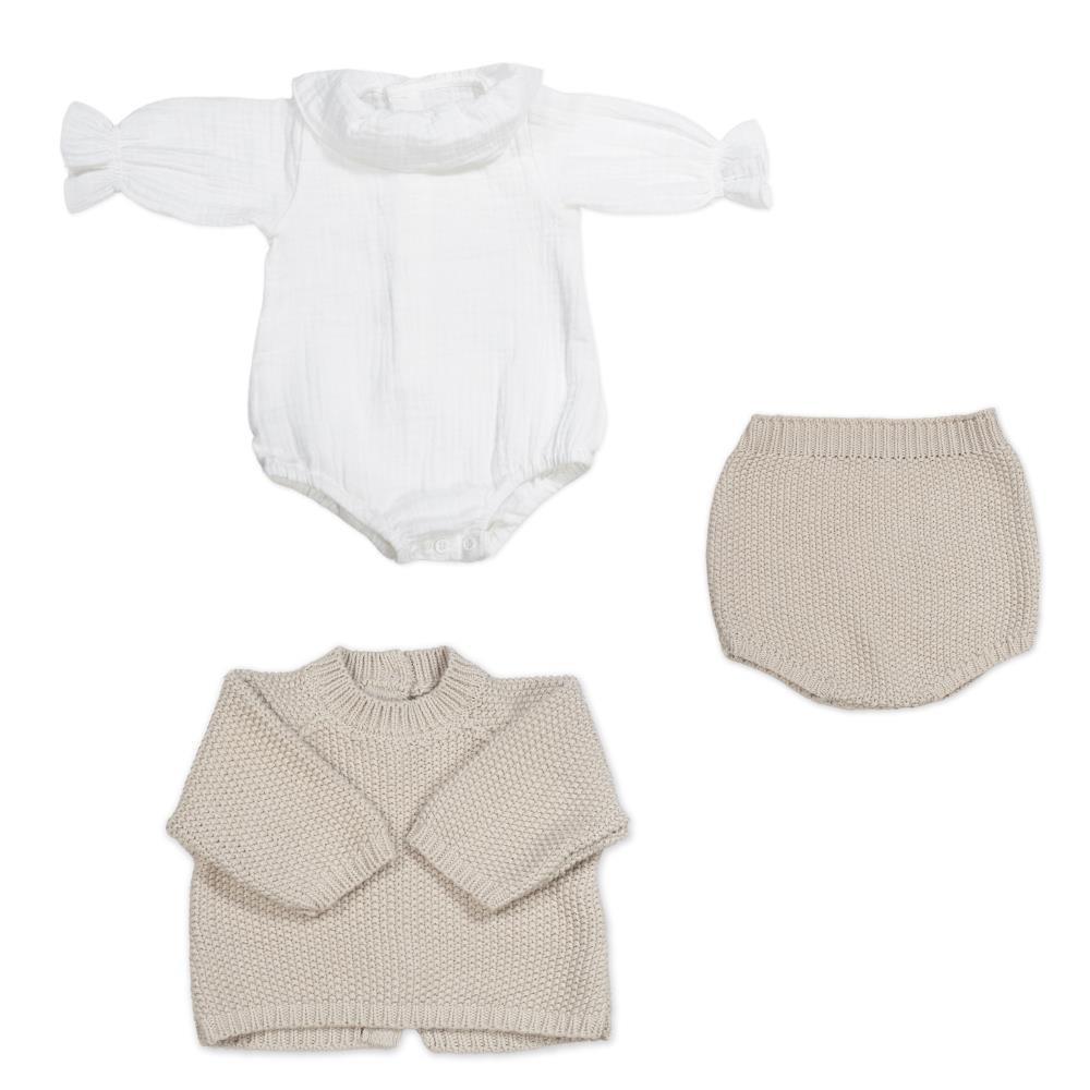 Conjunto 3 Peças para Recém Nascido em Tricot Pasito a Pasito Beige 0-1m - Image 2