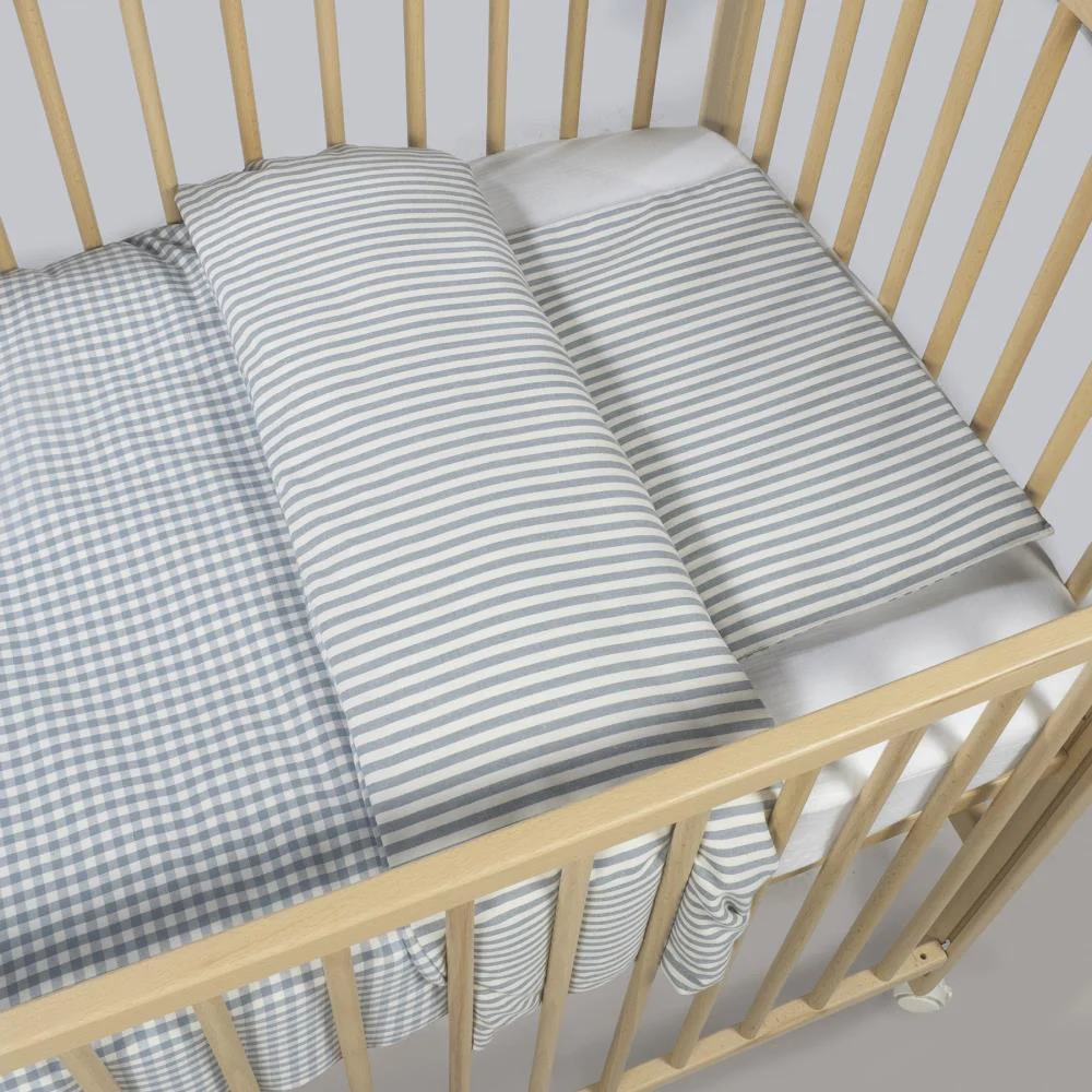 Conjunto de 3 Peças para Berço 120x60cm Walking Mum Vichy/Strips Matcha - Image 5