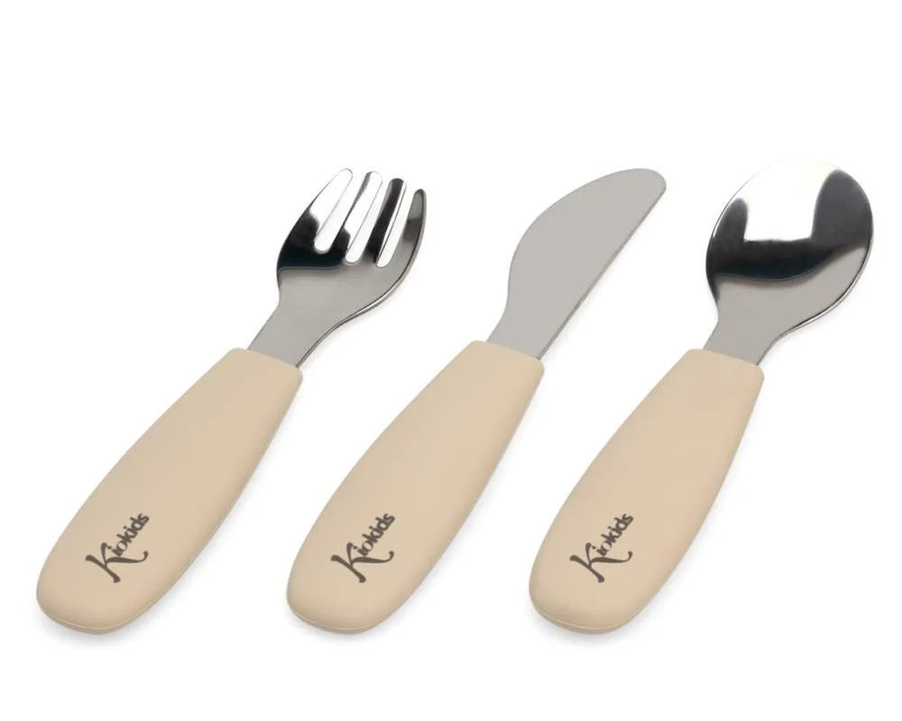 Conjunto de 3 Talheres em Inox com Pega em Silicone Bege
