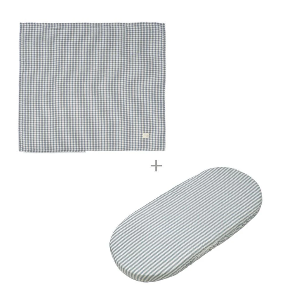 Conjunto de Lençóis para Alcofa Walking Mum Praliné Strips/Vichy Matcha