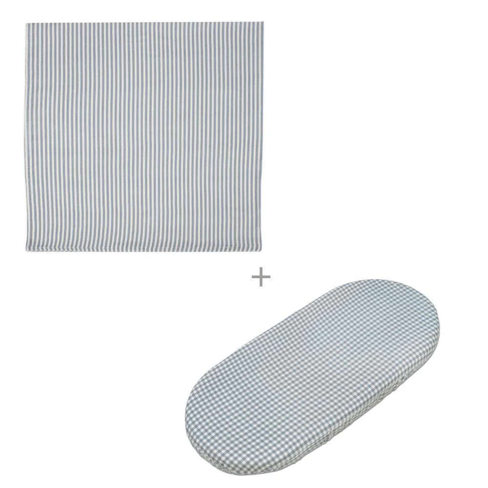 Conjunto de Lençóis para Alcofa Walking Mum Praliné Vichy/Strips Matcha