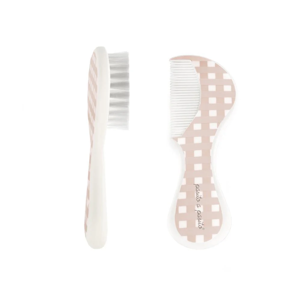 Conjunto Escova e Pente Pasito a Pasito Vichy Pink