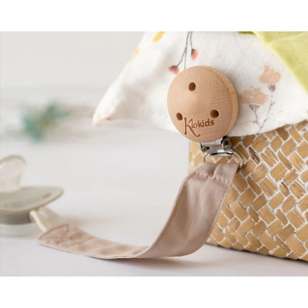 Corrente para Chupeta em Tecido com Clip em Madeira Kiokids Bege - Image 2