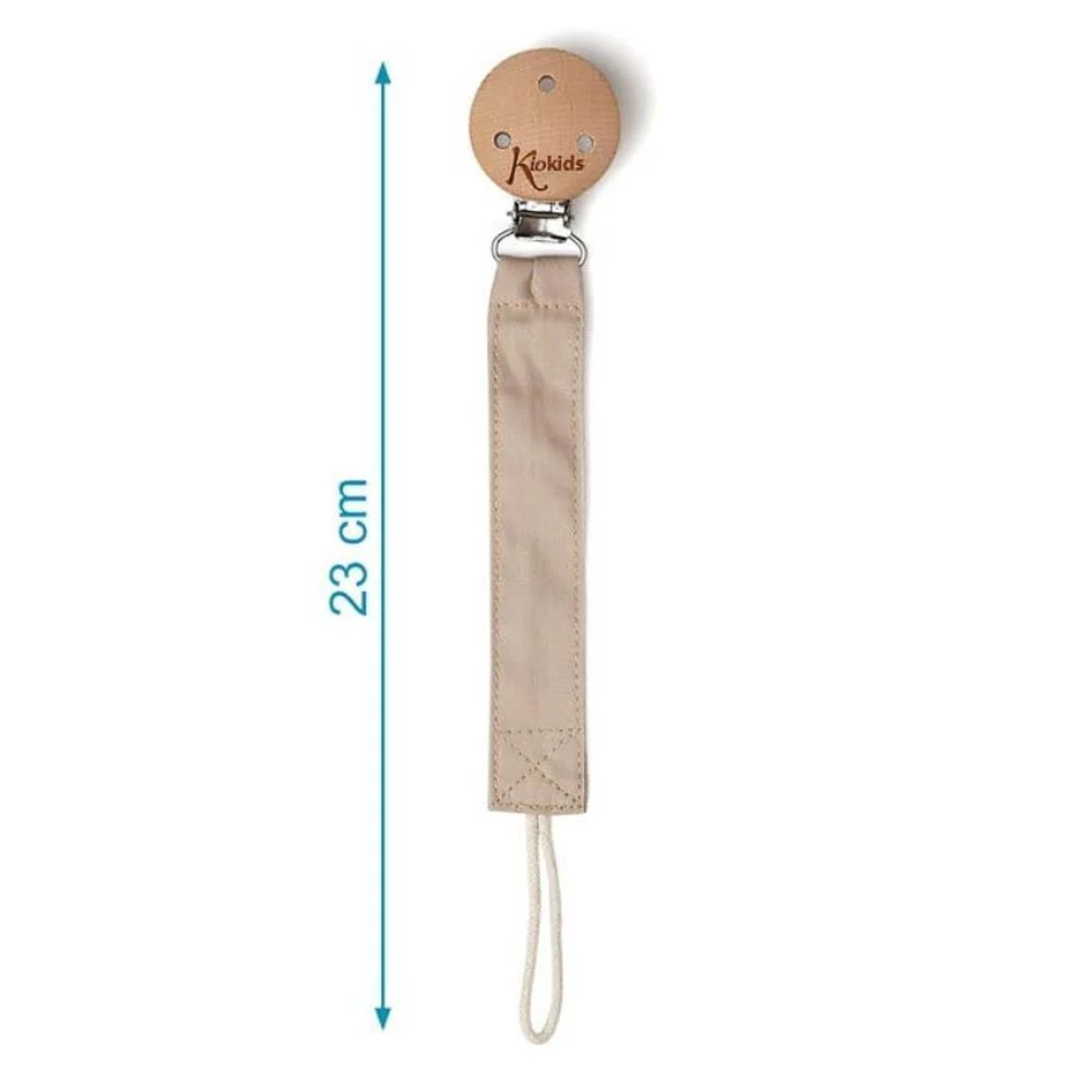 Corrente para Chupeta em Tecido com Clip em Madeira Kiokids Bege - Image 4