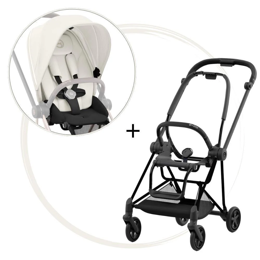Carrinho Cybex Platinum Mios Matt Black + Pack de Tecidos Off White