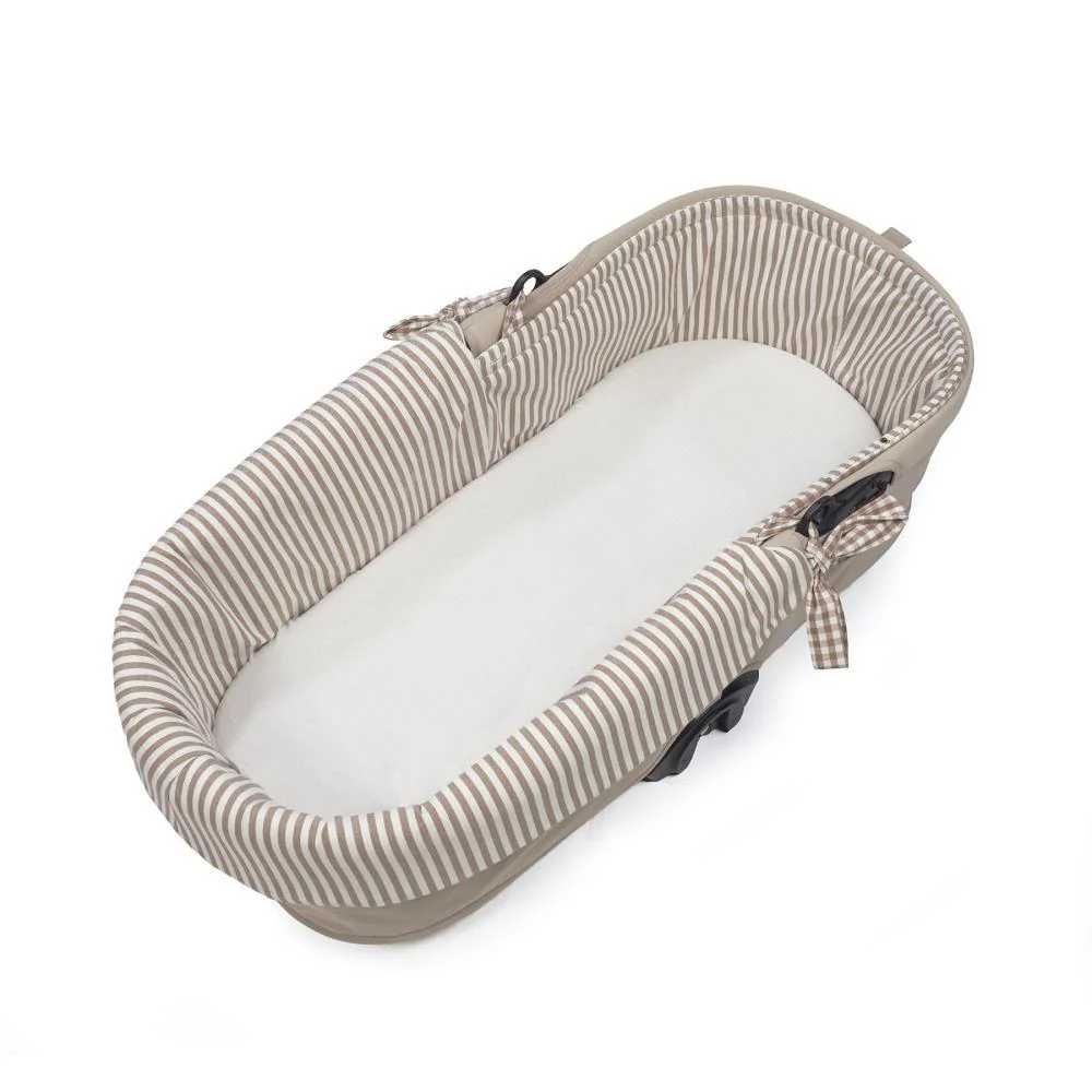 Forra/Protetor com Atilho Dual e Lençol para Alcofa Walking Mum Praliné Vichy/Strips Moka - Image 4