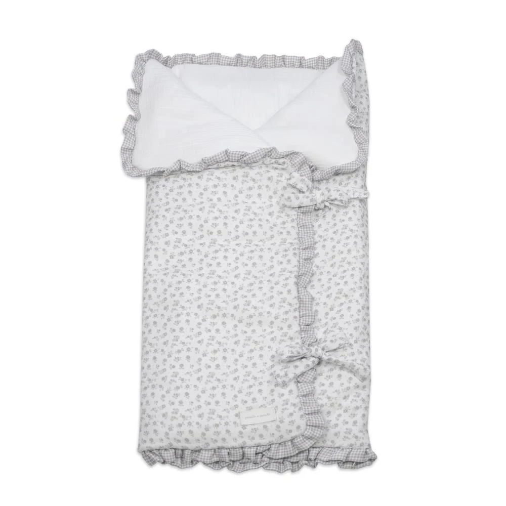 Manta Baby Nest Pasito a Pasito Little Bloom Flowers Grey