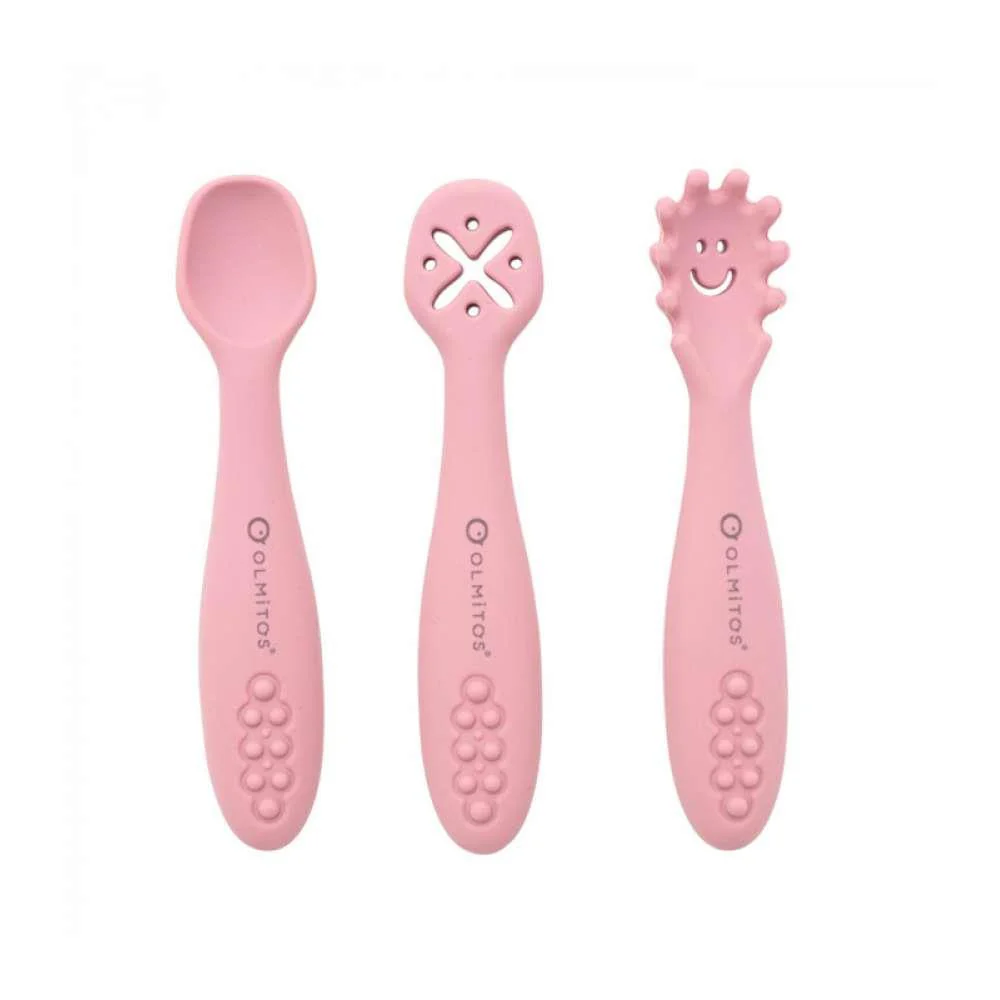 3 Talheres de Aprendizagem em Silicone Olmitos Rosa