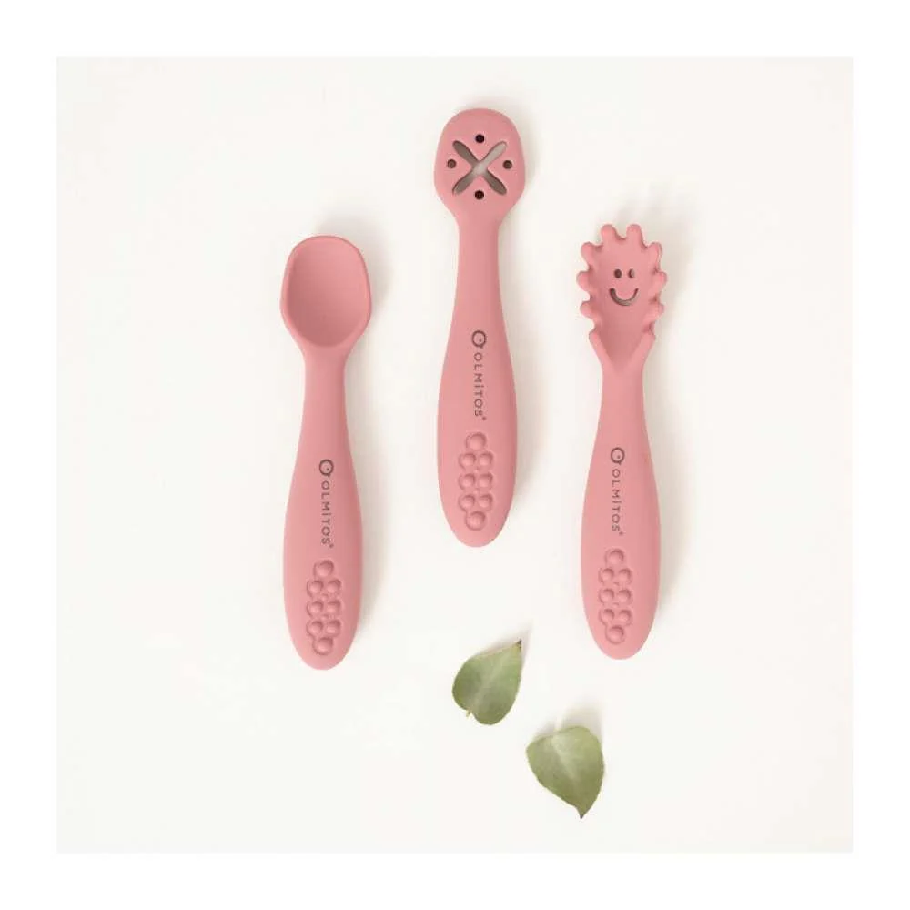 3 Talheres de Aprendizagem em Silicone Olmitos Rosa - Image 2