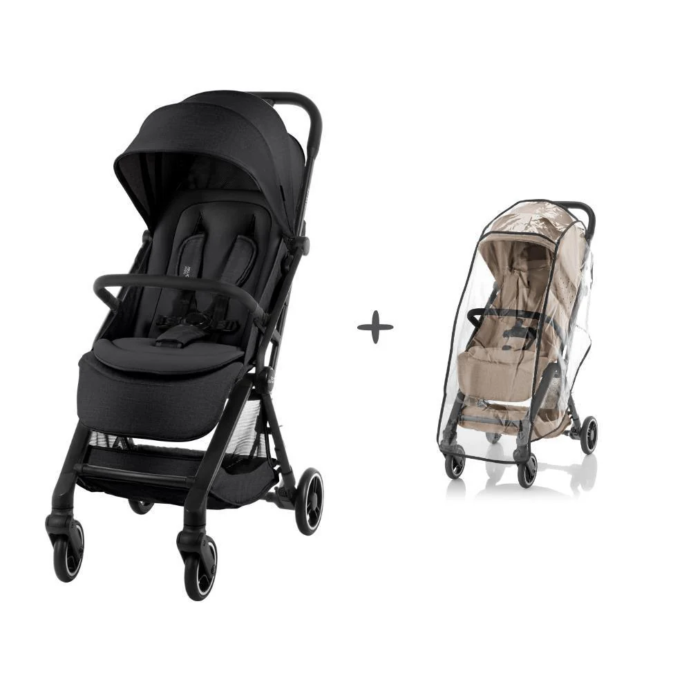 Pack Britax Römer Carrinho Flylite Carbon Black + Capa da Chuva