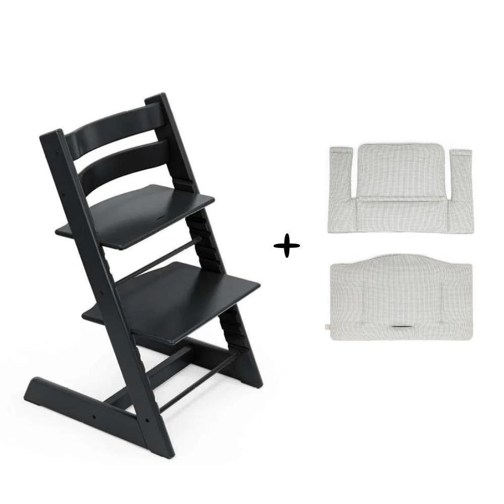 Pack Cadeira da Papa Stokke Tripp Trapp em Madeira Black + Almofada Clássica Nordic Grey