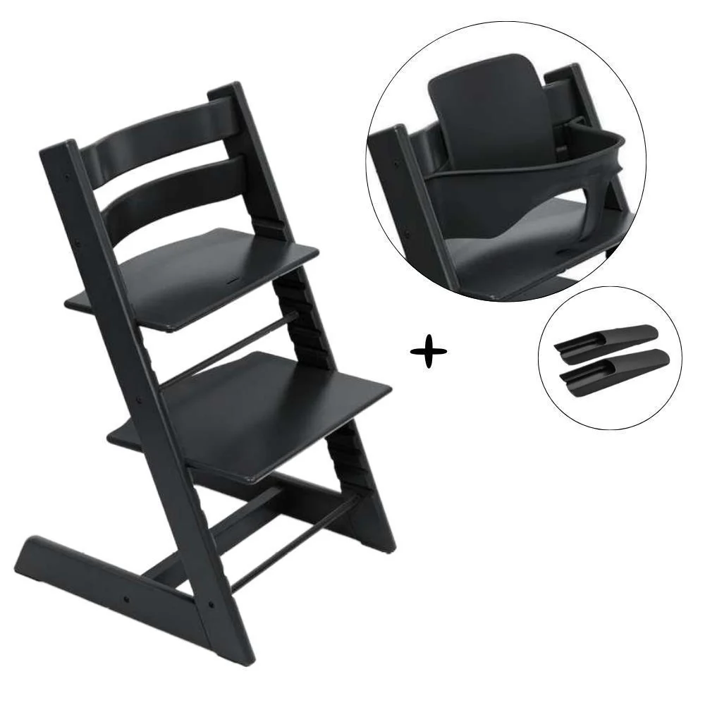 Pack Cadeira da Papa Tripp Trapp em Madeira Black + Baby Set² Black