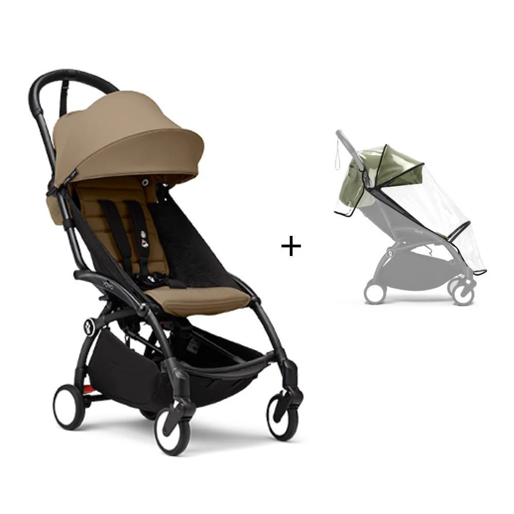 Pack Stokke Chassis Yoyo³ Black + Color Pack +6M Toffee + Capa da Chuva
