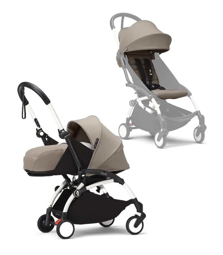 Pack Stokke Chassis Yoyo³ White + Color Pack +6M Taupe + Pack Recém-Nascido 0+ Taupe