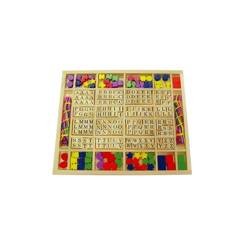 Conjunto para Criar Pulseiras de Formas com Contas e Letras em Madeira