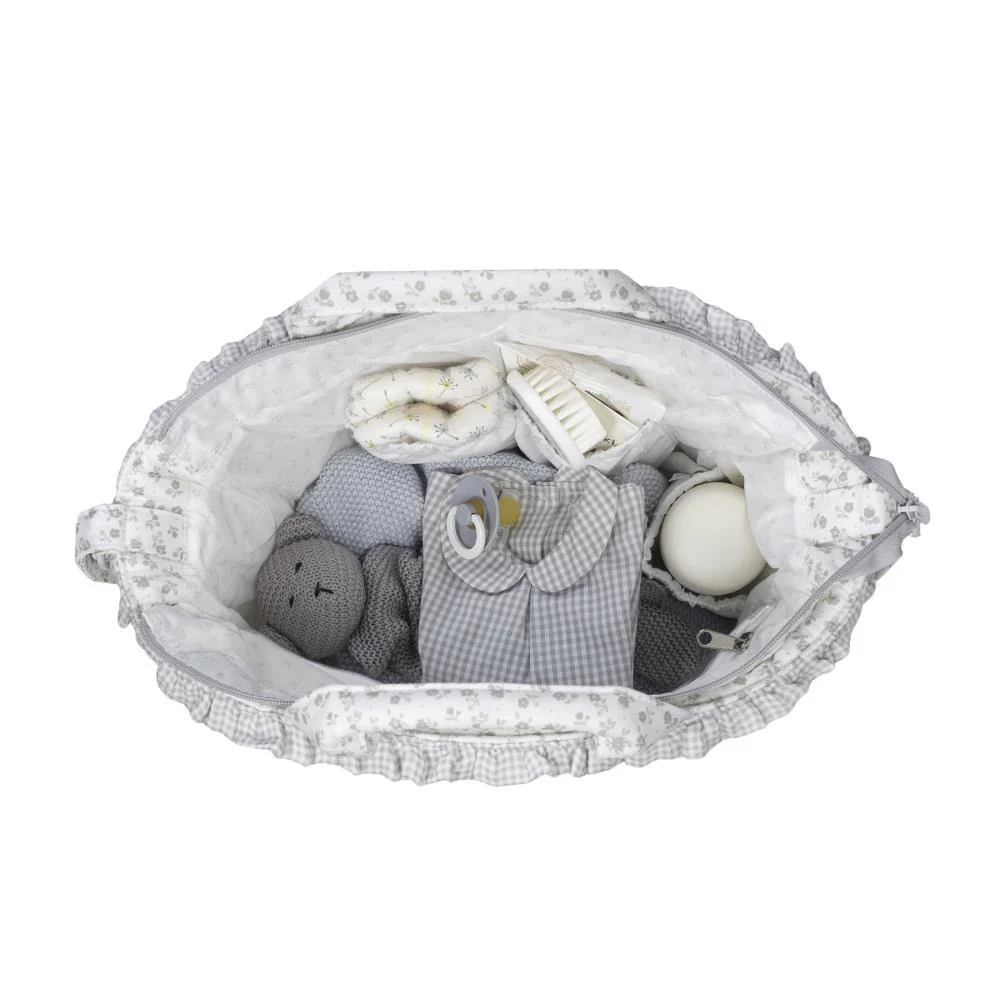 Saco com Muda Fraldas Pasito a Pasito Little Bloom Flowers Grey - Image 10