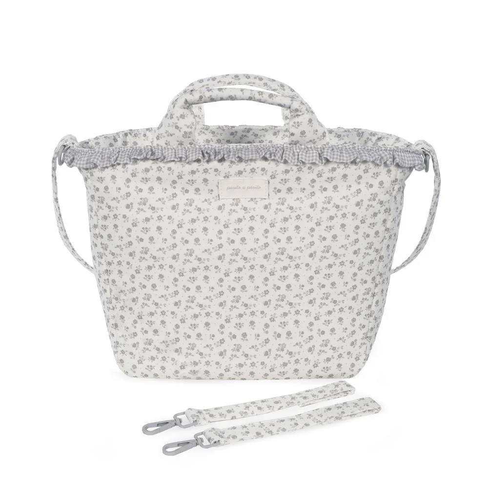 Saco com Muda Fraldas Pasito a Pasito Little Bloom Flowers Grey - Image 2