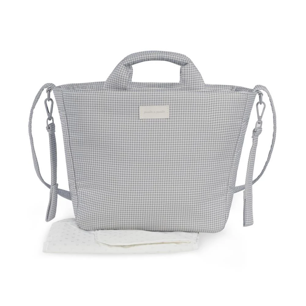 Saco com Muda Fraldas Pasito a Pasito Little Bloom Vichy Grey